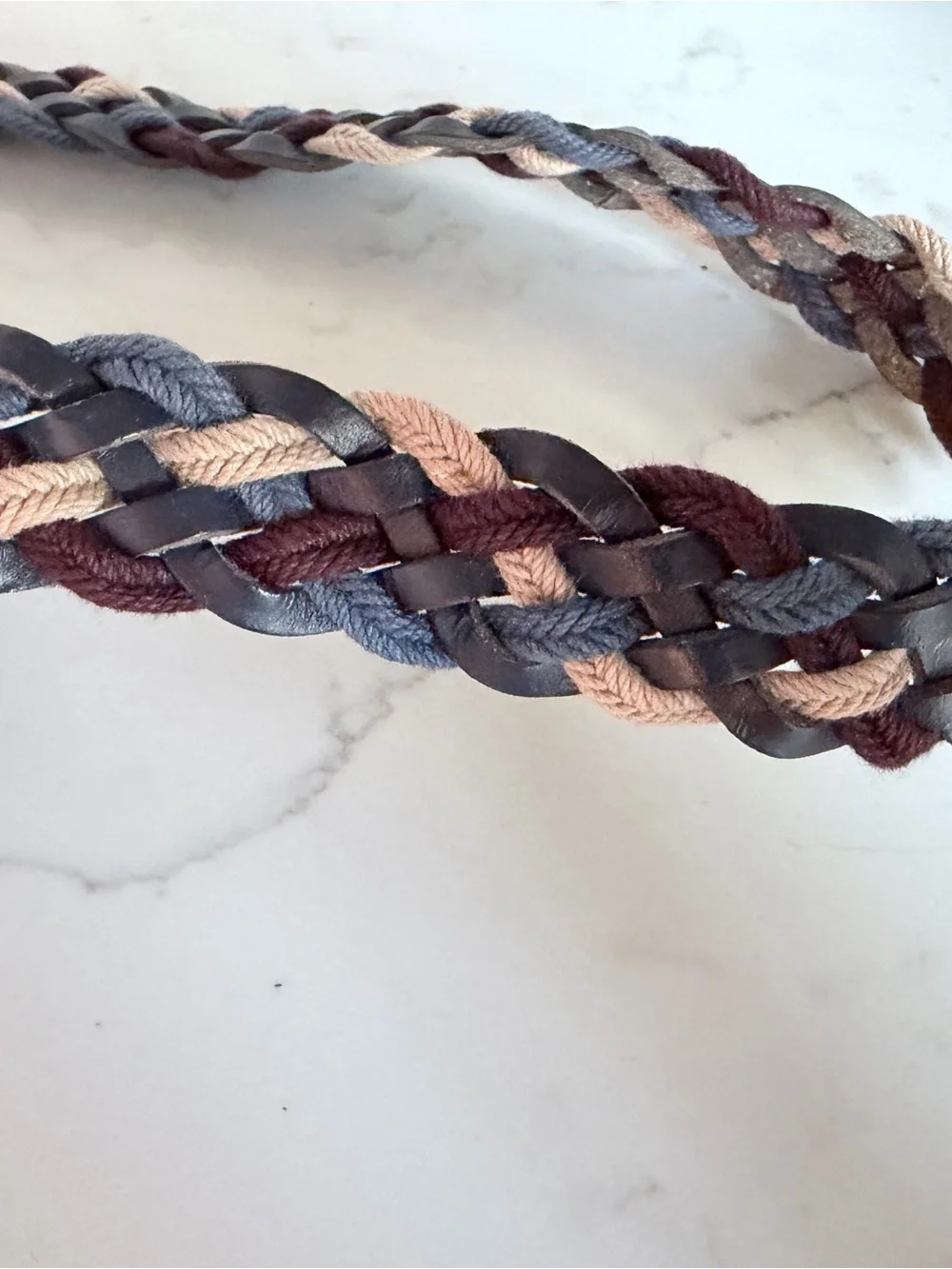 Braided Multicolor Belt with Black Leather Trim size M length 39”